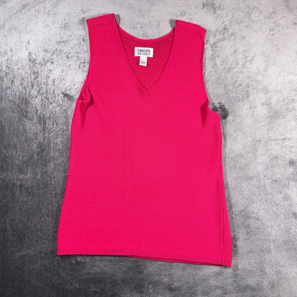 Chicos Design Hot Pink V-Neck Sleeveless Sweater Vest Knit Size 1 M Pink